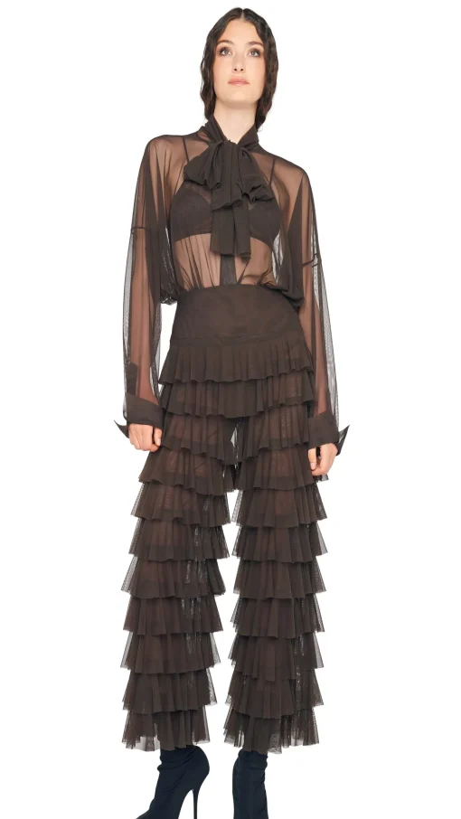 WIDE LEG RUFFLE PANT - Norma Kamali